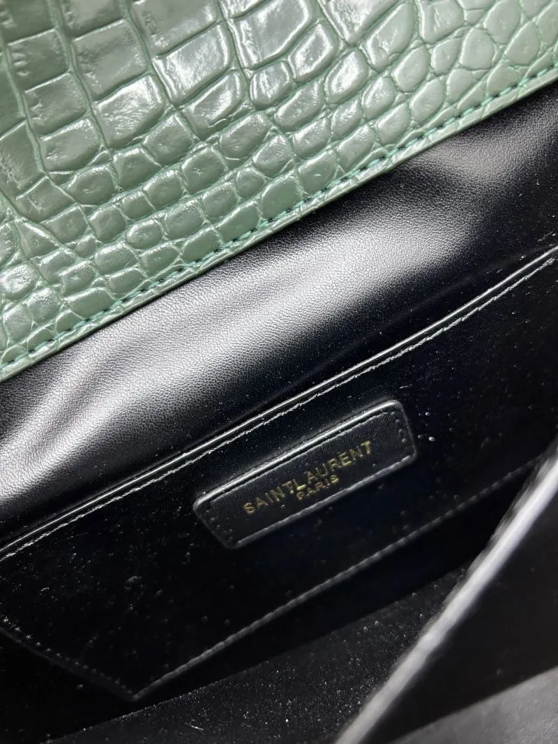 YSL Croc Embossed Dark Green Top Handle Bag 6105 - Image 8