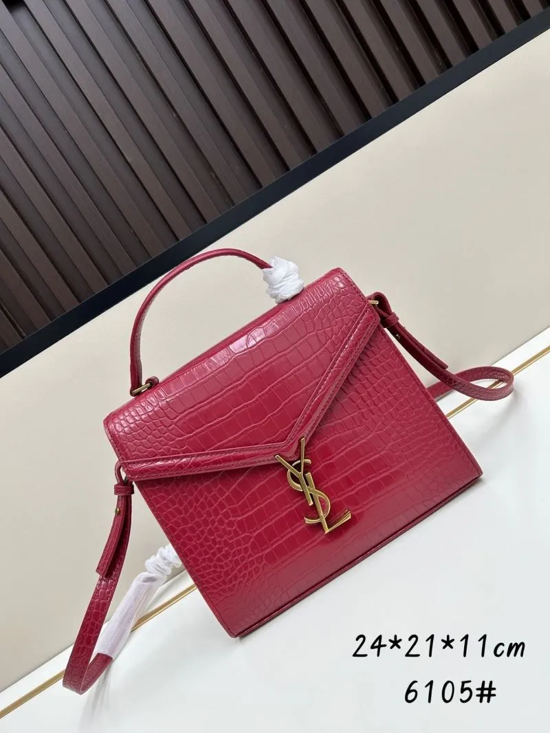 YSL Red Crocodile Embossed Top Handle Bag 6105
