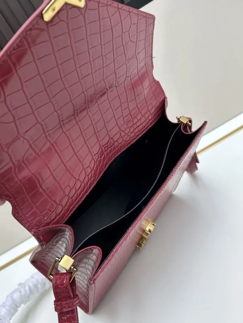 YSL Red Crocodile Embossed Top Handle Bag 6105 - Image 7