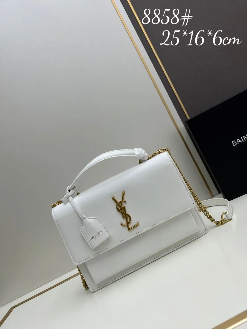 YSL White Top Handle Shoulder Bag 8858