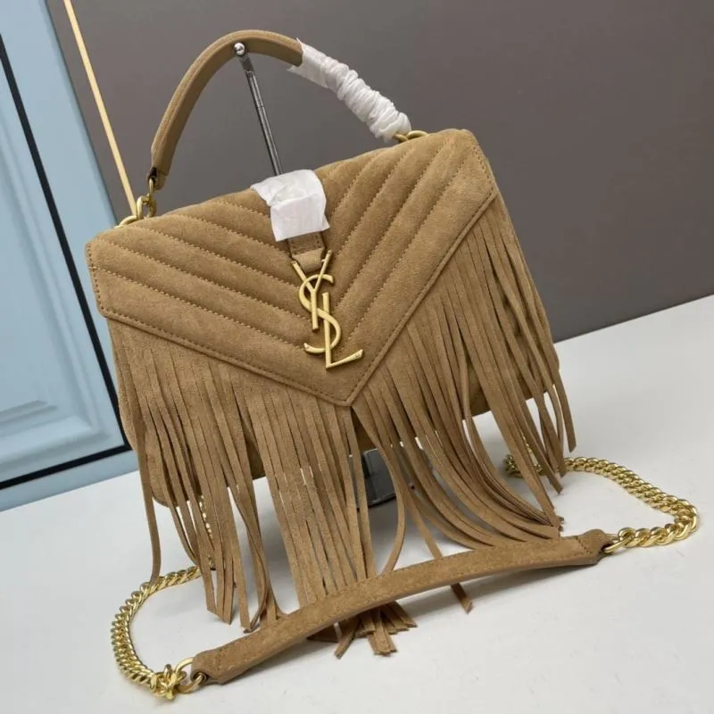 YSL Tan Suede Fringe Top Handle Bag 862