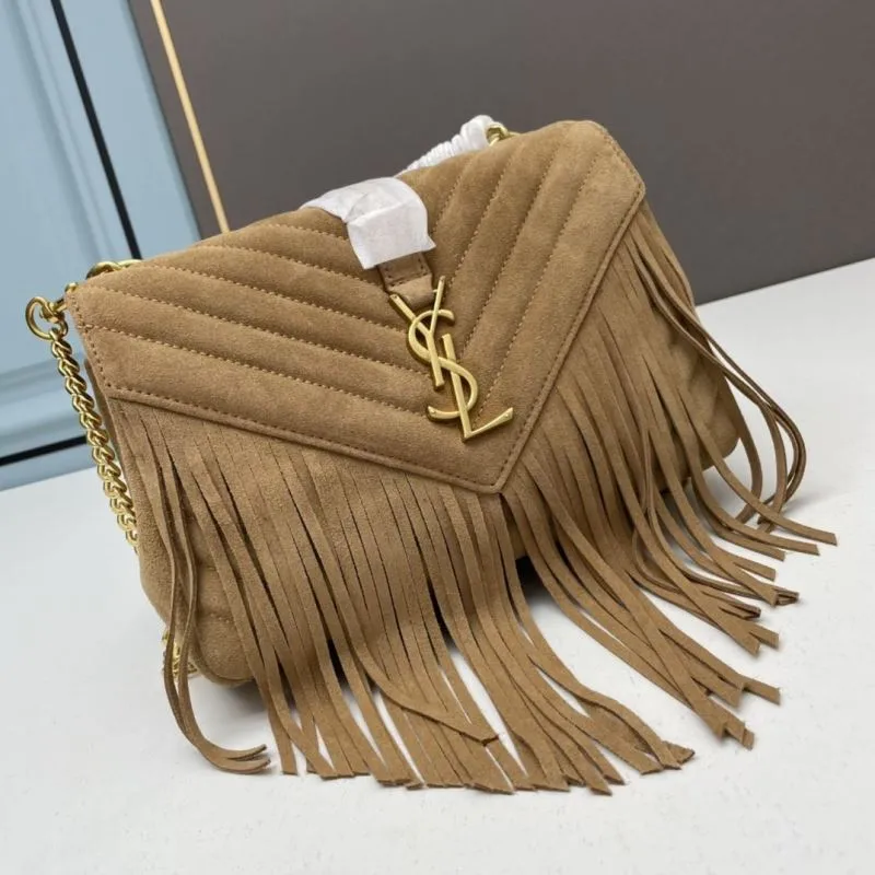 YSL Tan Suede Fringe Top Handle Bag 862 - Image 4