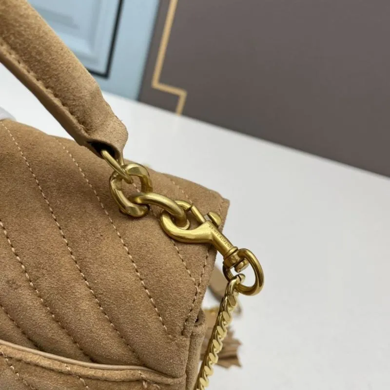 YSL Tan Suede Fringe Top Handle Bag 862 - Image 5