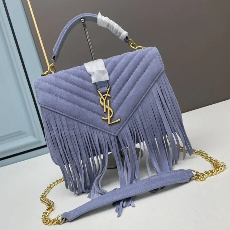 YSL Lavender Suede Fringe Top Handle Bag 863
