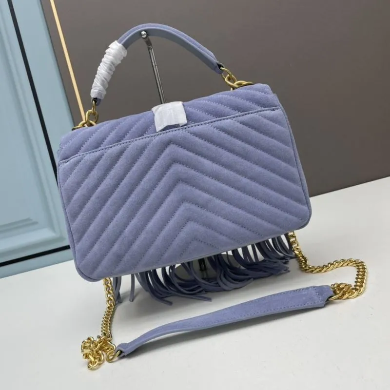 Alternative view of YSL Lavender Suede Fringe Top Handle Bag 863