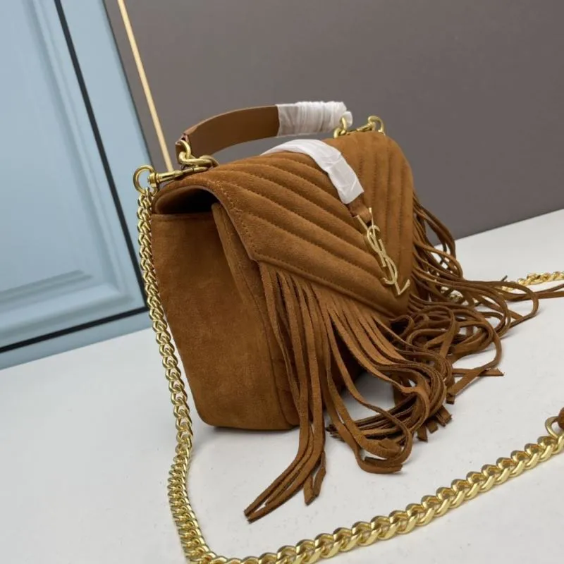 YSL Brown Suede Fringe Top Handle Bag 864 - Image 3