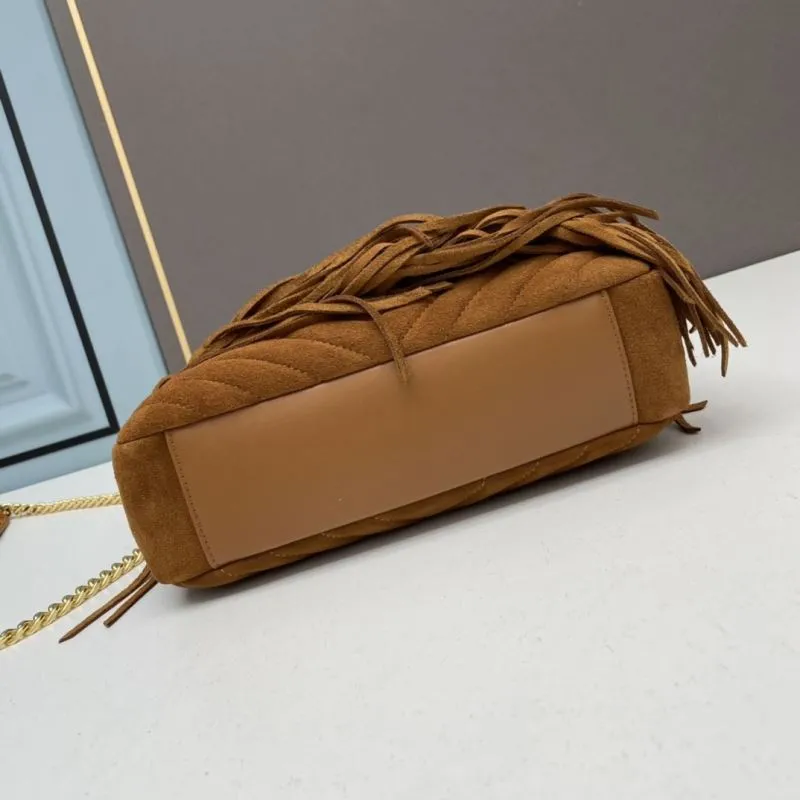 YSL Brown Suede Fringe Top Handle Bag 864 - Image 5