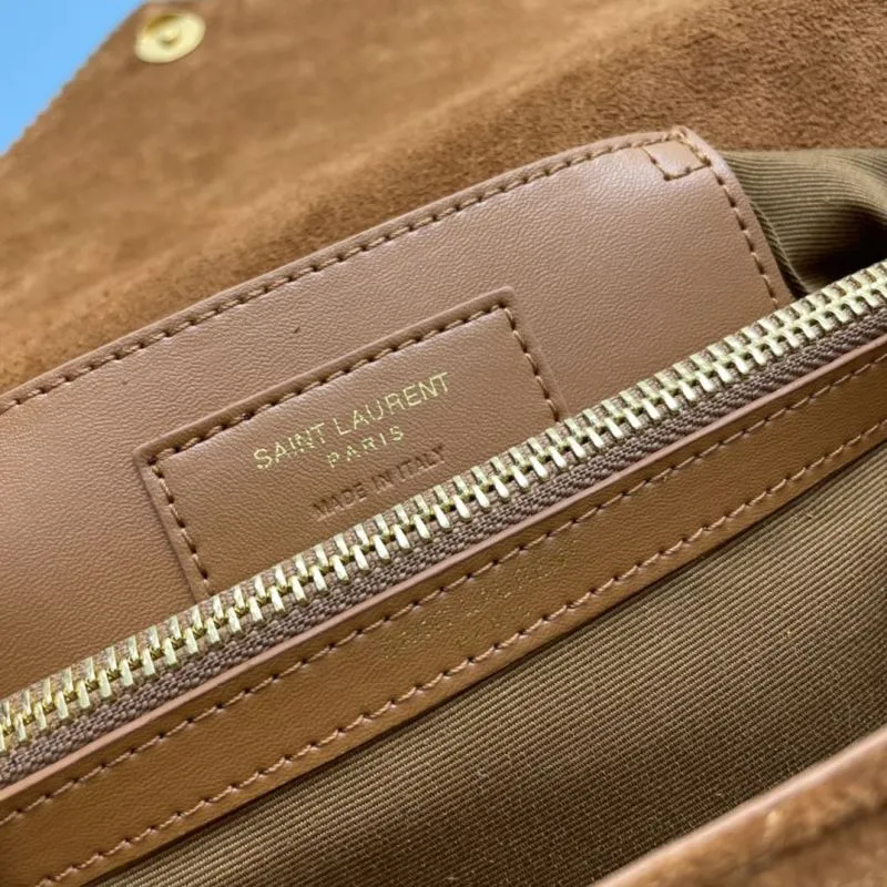 YSL Brown Suede Fringe Top Handle Bag 864 - Image 8