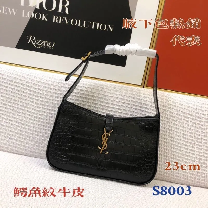 YSL Black Crocodile Embossed Underarm Bag S8003