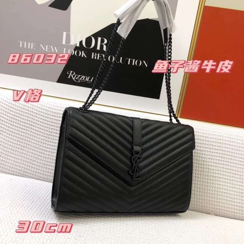 Alternative view of YSL Black Caviar Leather V-Quilted Chain Shoulder Bag 86032 30cm