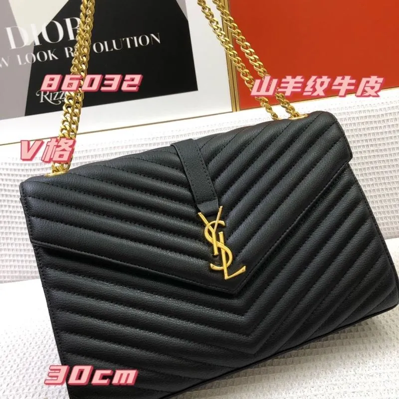 Alternative view of YSL 86032 Black Chevron Quilted Leather Chain Shoulder Bag 30cm