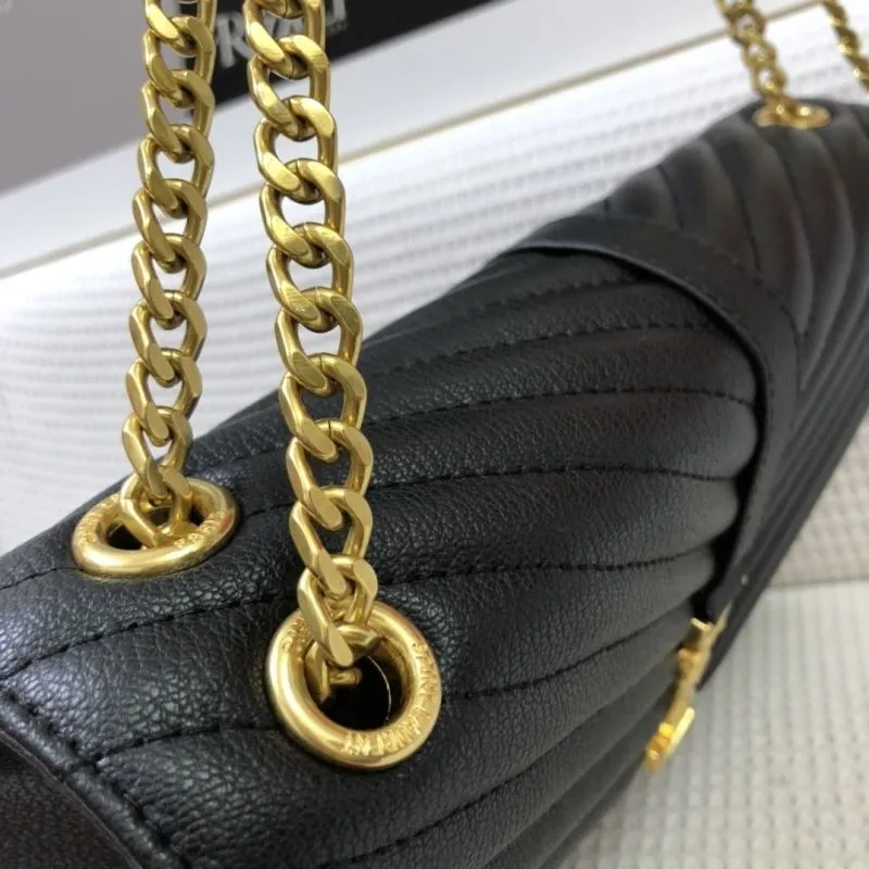 YSL 86032 Black Chevron Quilted Leather Chain Shoulder Bag 30cm - Image 3