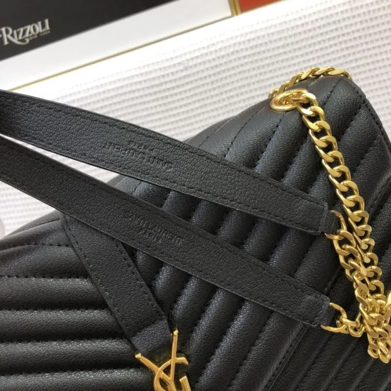 YSL 86032 Black Chevron Quilted Leather Chain Shoulder Bag 30cm - Image 4