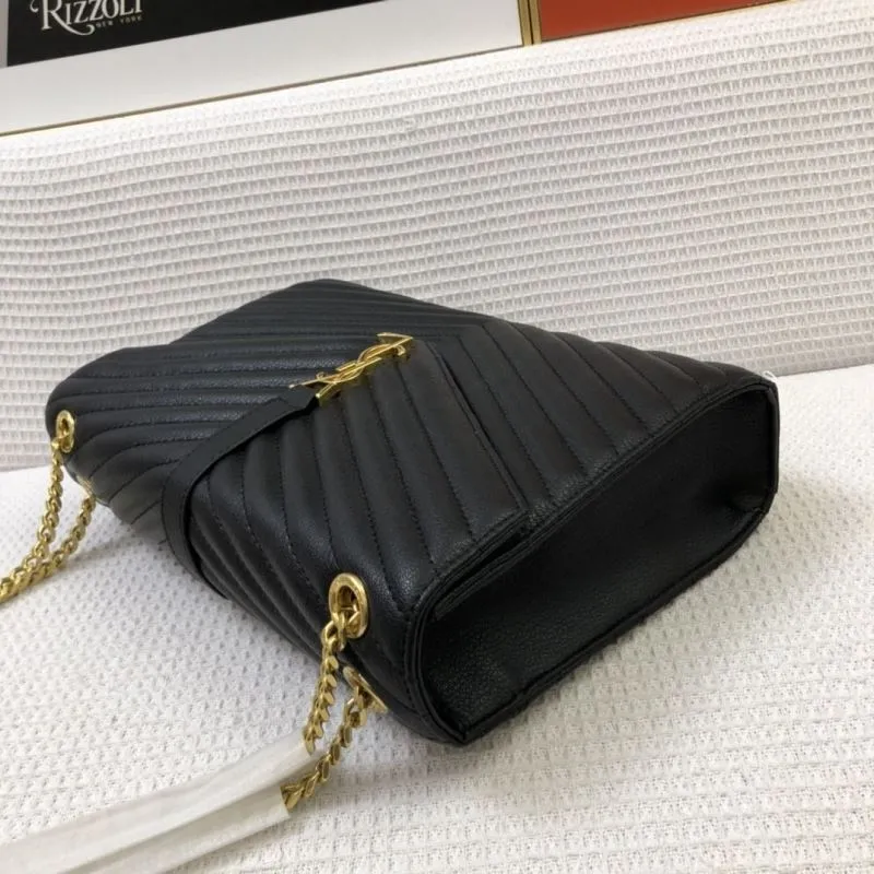 YSL 86032 Black Chevron Quilted Leather Chain Shoulder Bag 30cm - Image 5