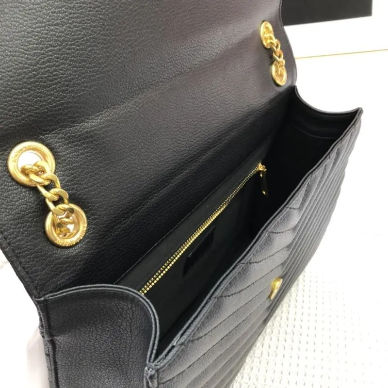 YSL 86032 Black Chevron Quilted Leather Chain Shoulder Bag 30cm - Image 8