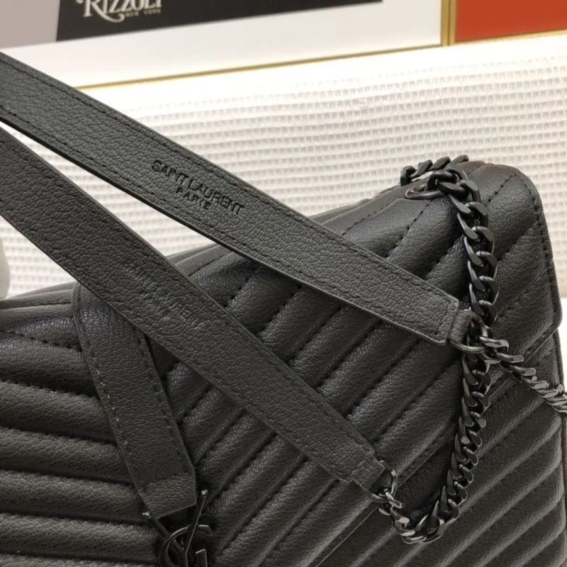 YSL Black V-Quilted Leather Shoulder Bag 86032 - Image 4