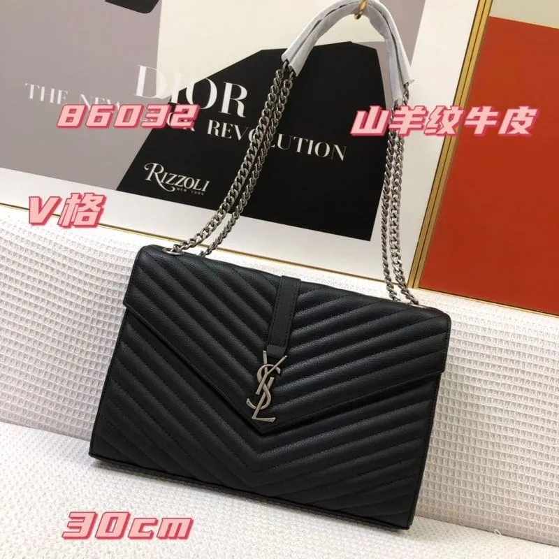 YSL Black V-Quilted Goat Leather Chain Shoulder Bag 30cm 86032