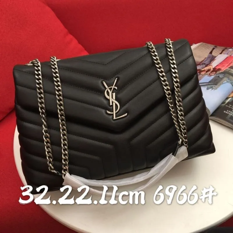YSL Black Chevron Chain Shoulder Bag 6966