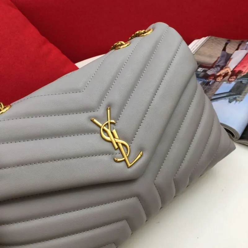 YSL Gray Quilted Chain Shoulder Bag 6966 - Image 3