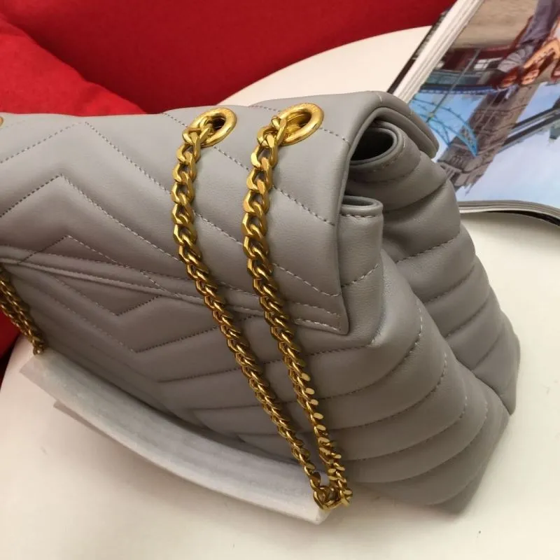 YSL Gray Quilted Chain Shoulder Bag 6966 - Image 5