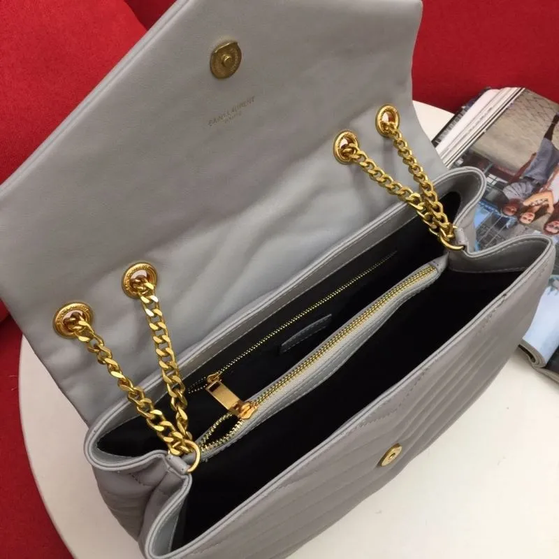 YSL Gray Quilted Chain Shoulder Bag 6966 - Image 8