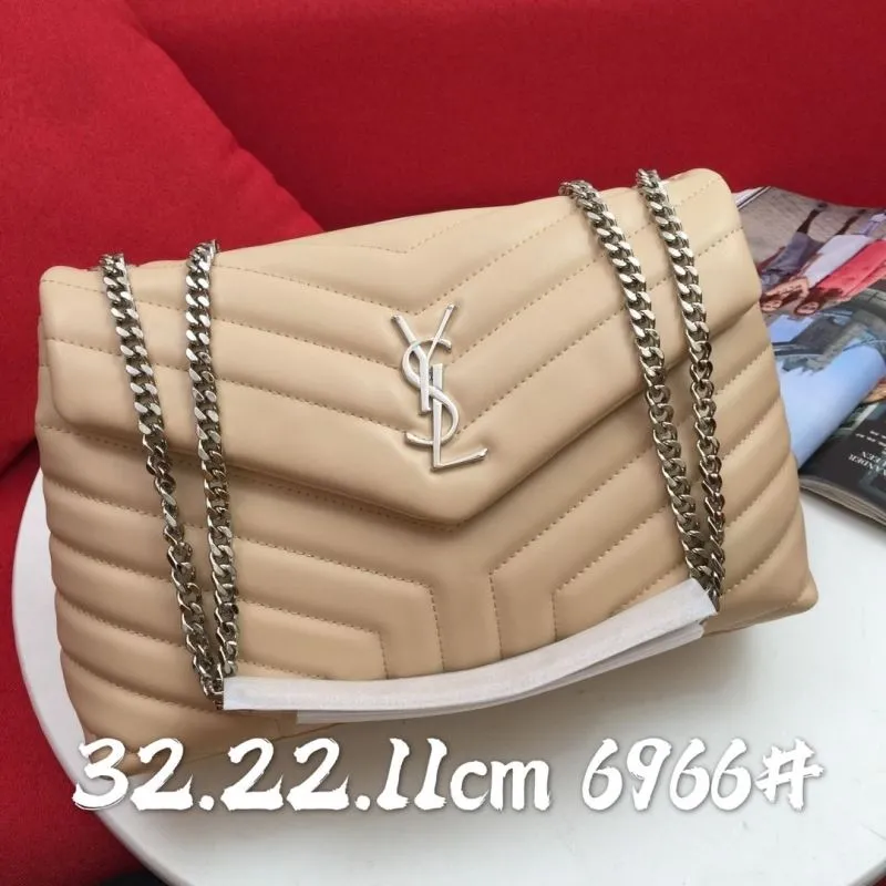 YSL Beige Quilted Chain Shoulder Bag 6966