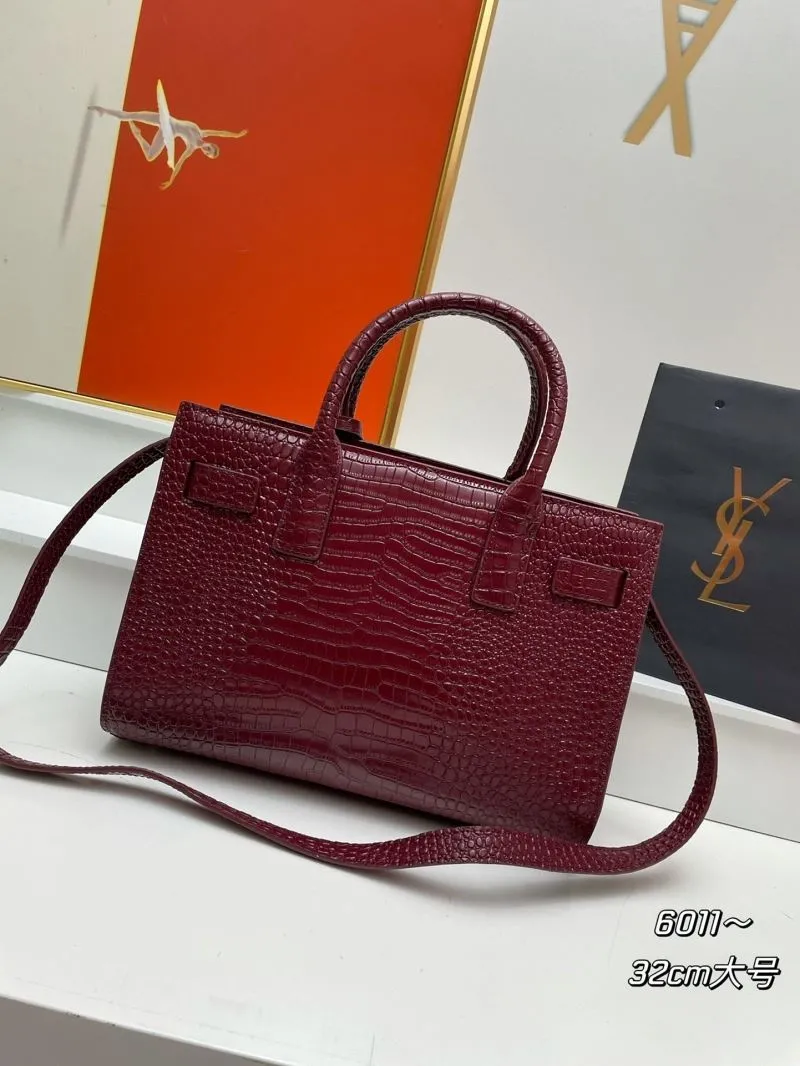 Alternative view of YSL 6011 Crocodile Embossed Burgundy Top Handle Bag 32cm Large