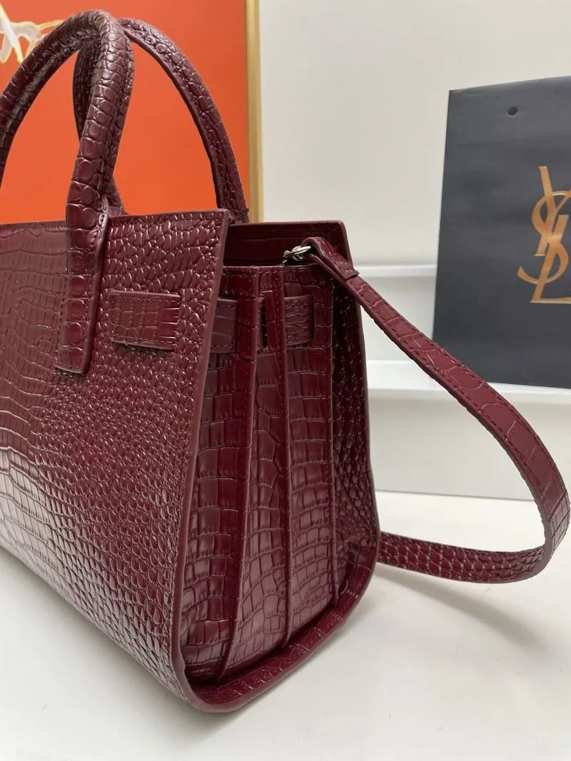 YSL 6011 Crocodile Embossed Burgundy Top Handle Bag 32cm Large - Image 3