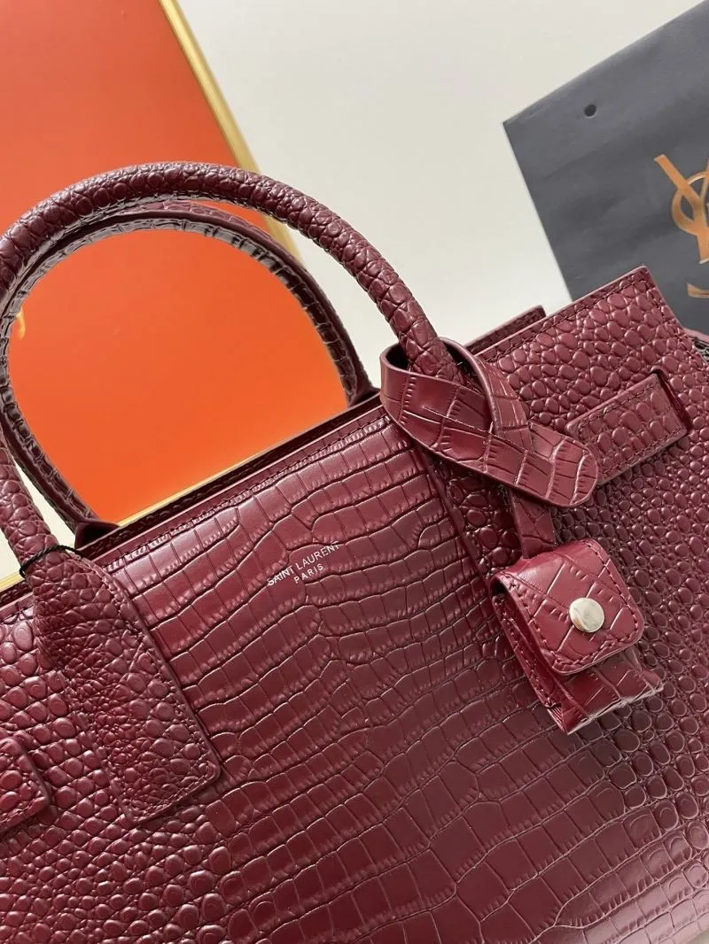 YSL 6011 Crocodile Embossed Burgundy Top Handle Bag 32cm Large - Image 4