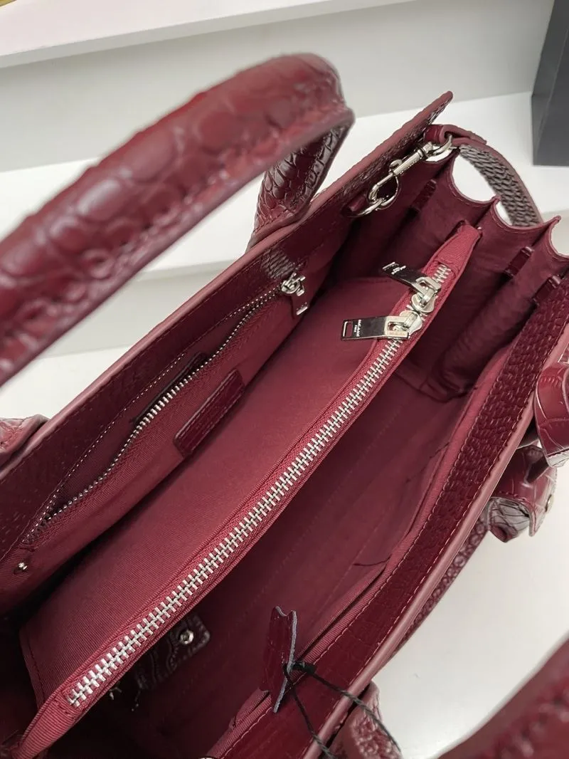 YSL 6011 Crocodile Embossed Burgundy Top Handle Bag 32cm Large - Image 7