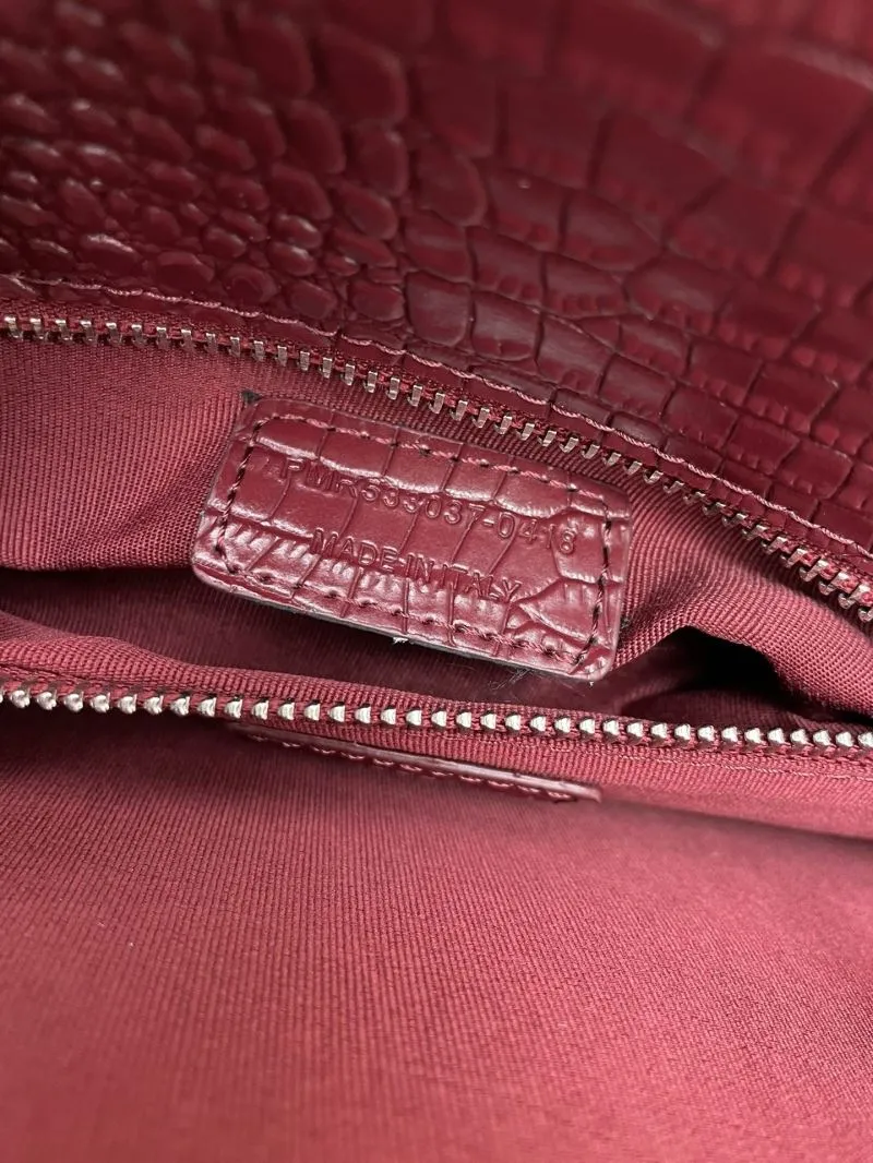 YSL 6011 Crocodile Embossed Burgundy Top Handle Bag 32cm Large - Image 8