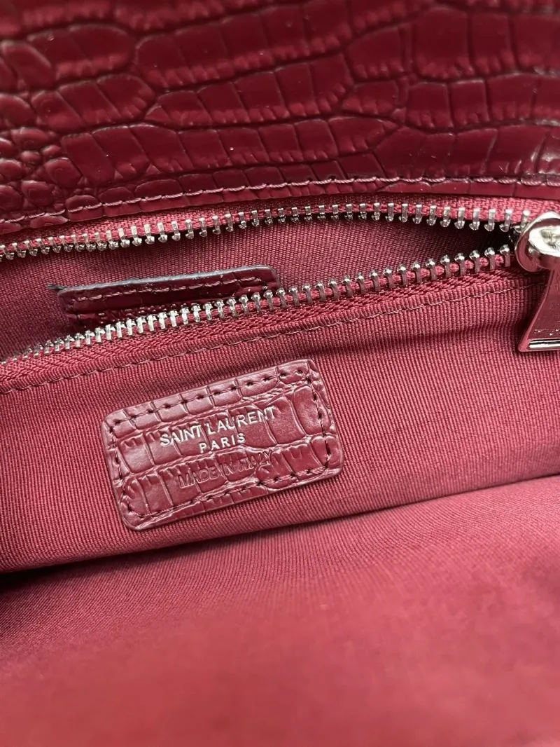 YSL 6011 Crocodile Embossed Burgundy Top Handle Bag 32cm Large - Image 9