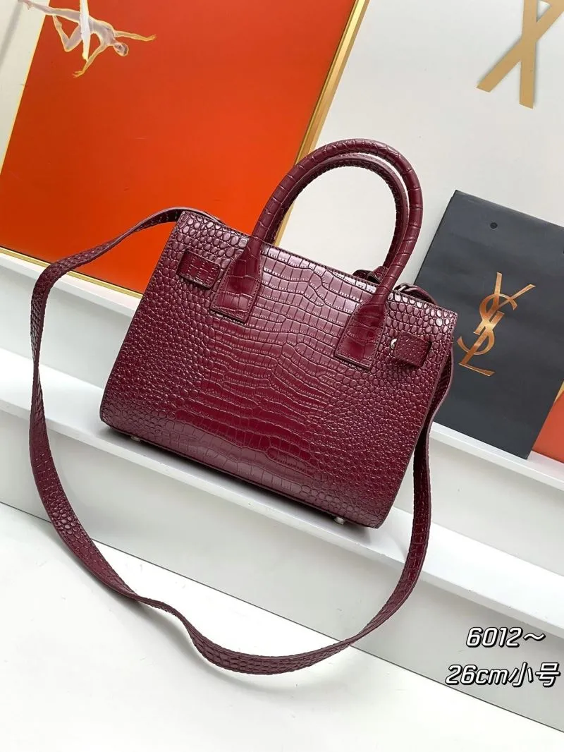 Alternative view of YSL 6012 Burgundy Croc Embossed Small 26cm Top Handle Bag