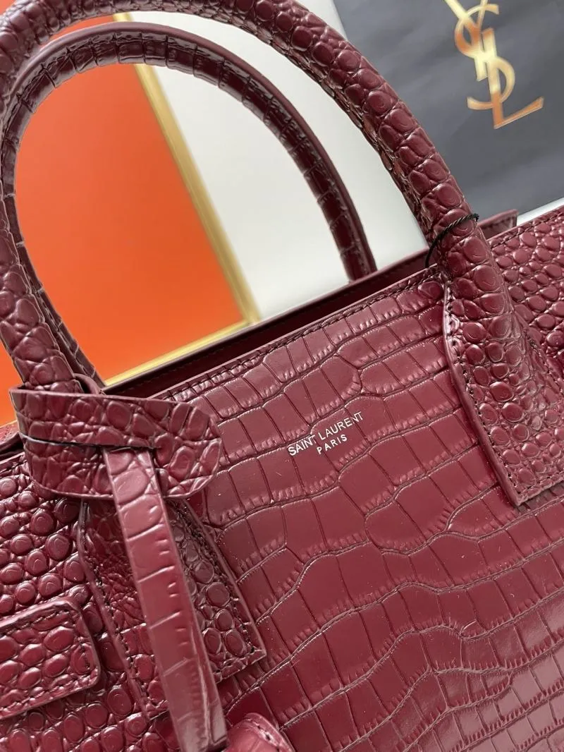 YSL 6012 Burgundy Croc Embossed Small 26cm Top Handle Bag - Image 4