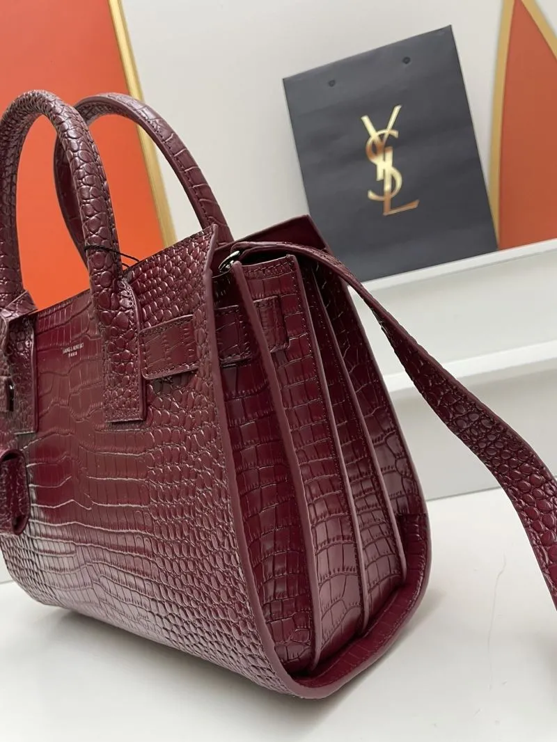 YSL 6012 Burgundy Croc Embossed Small 26cm Top Handle Bag - Image 5