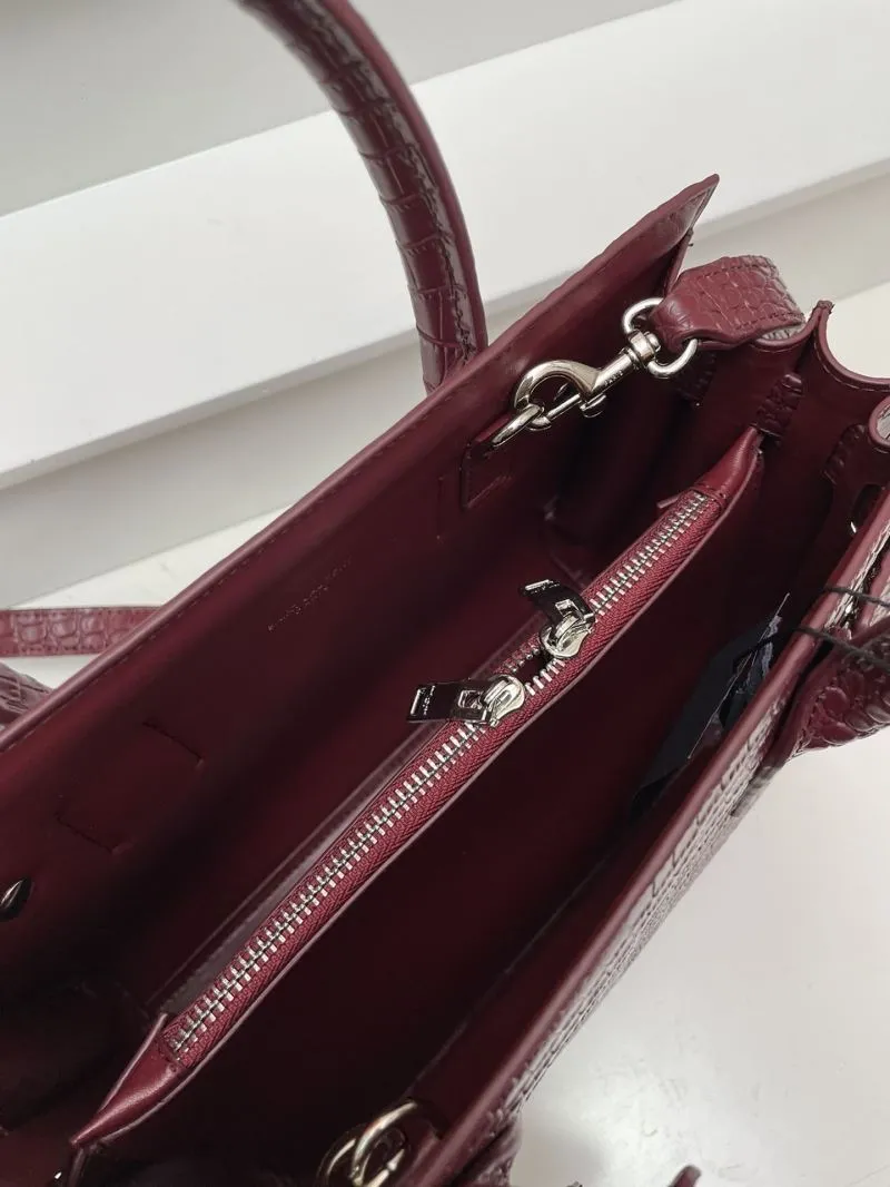 YSL 6012 Burgundy Croc Embossed Small 26cm Top Handle Bag - Image 7