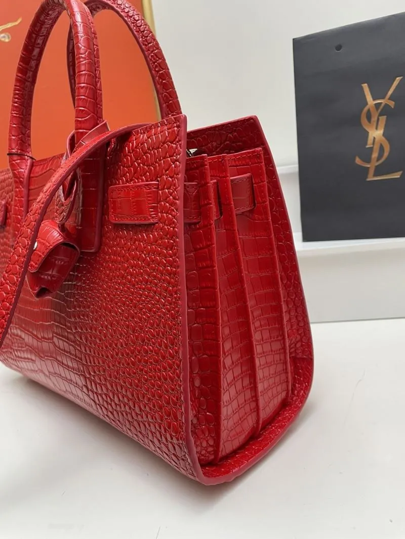 YSL Red Crocodile Embossed Large Top Handle Bag 6011 - Image 3