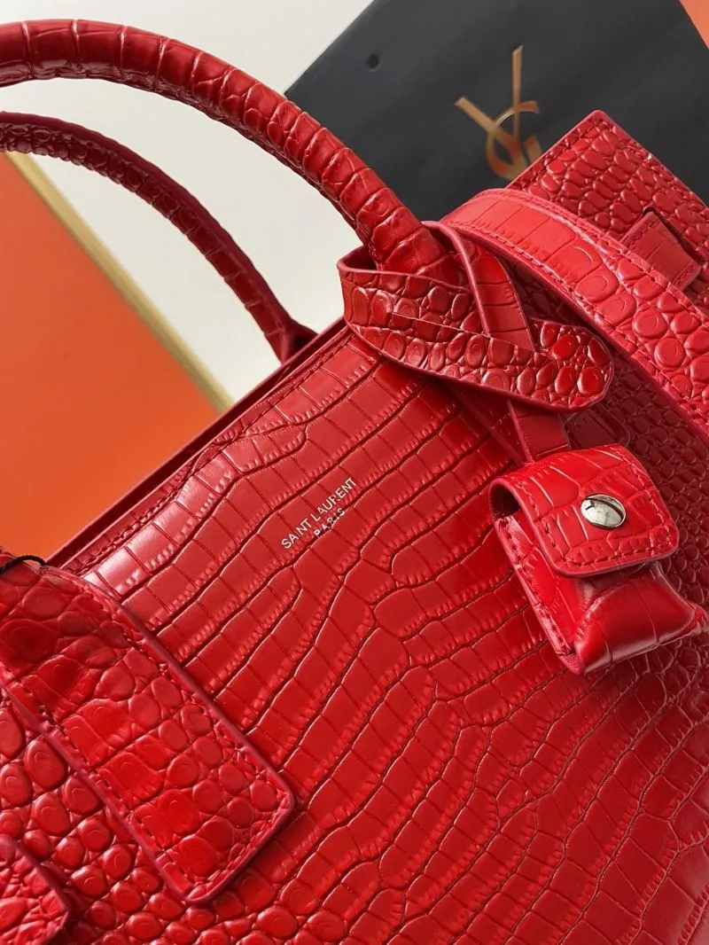 YSL Red Crocodile Embossed Large Top Handle Bag 6011 - Image 4