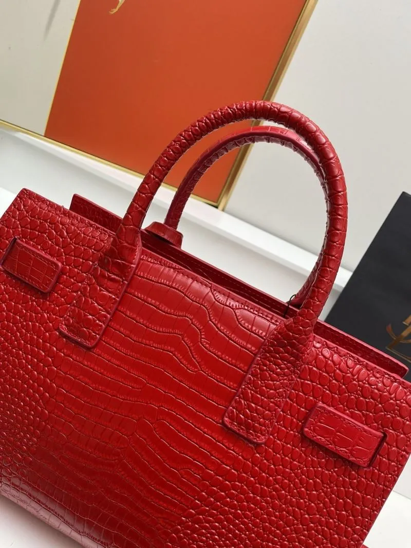 YSL Red Crocodile Embossed Large Top Handle Bag 6011 - Image 5