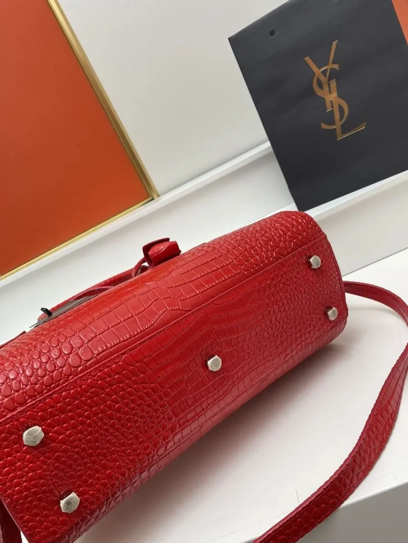 YSL Red Crocodile Embossed Large Top Handle Bag 6011 - Image 6