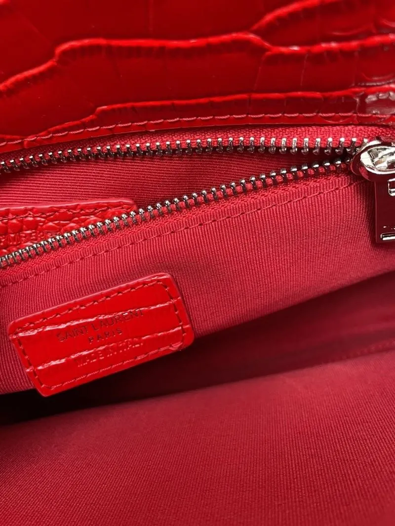 YSL Red Crocodile Embossed Large Top Handle Bag 6011 - Image 8