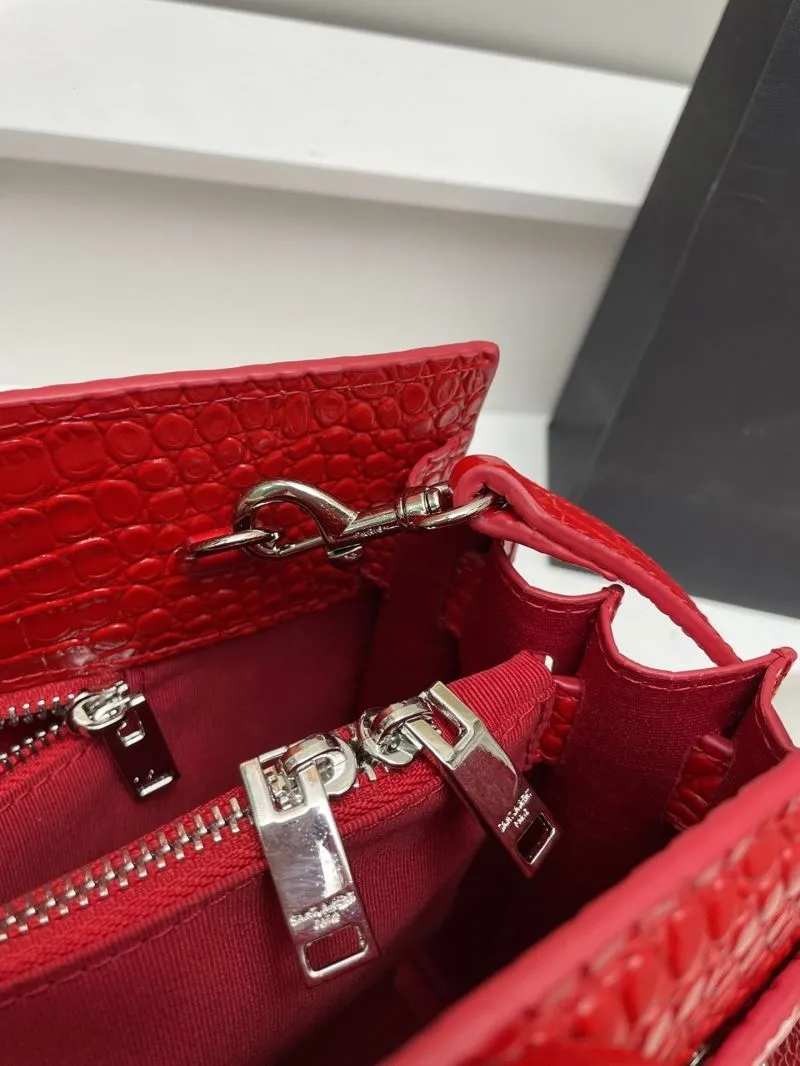 YSL Red Crocodile Embossed Large Top Handle Bag 6011 - Image 9