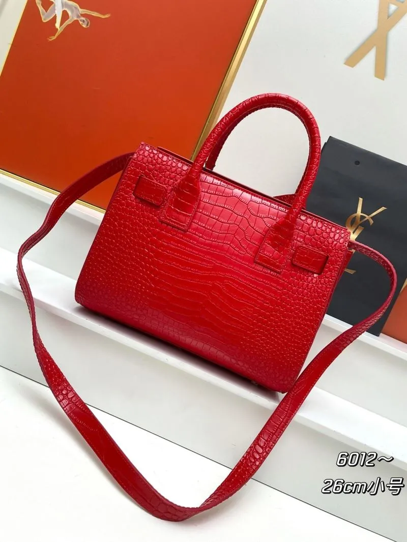 Alternative view of YSL Red Crocodile Embossed Small Top Handle Bag 6012