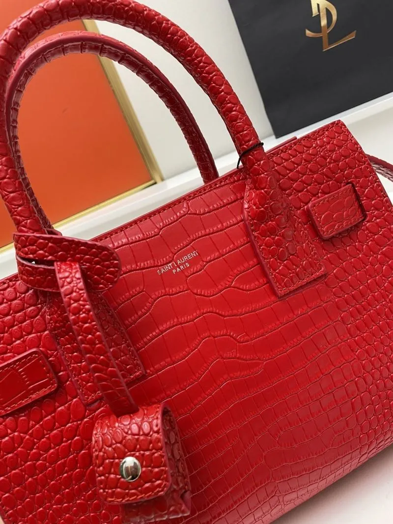 YSL Red Crocodile Embossed Small Top Handle Bag 6012 - Image 4