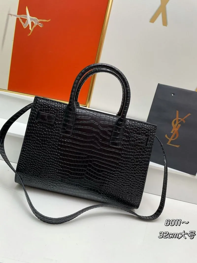 Alternative view of YSL Black Crocodile Embossed Top Handle Bag 6011 Large