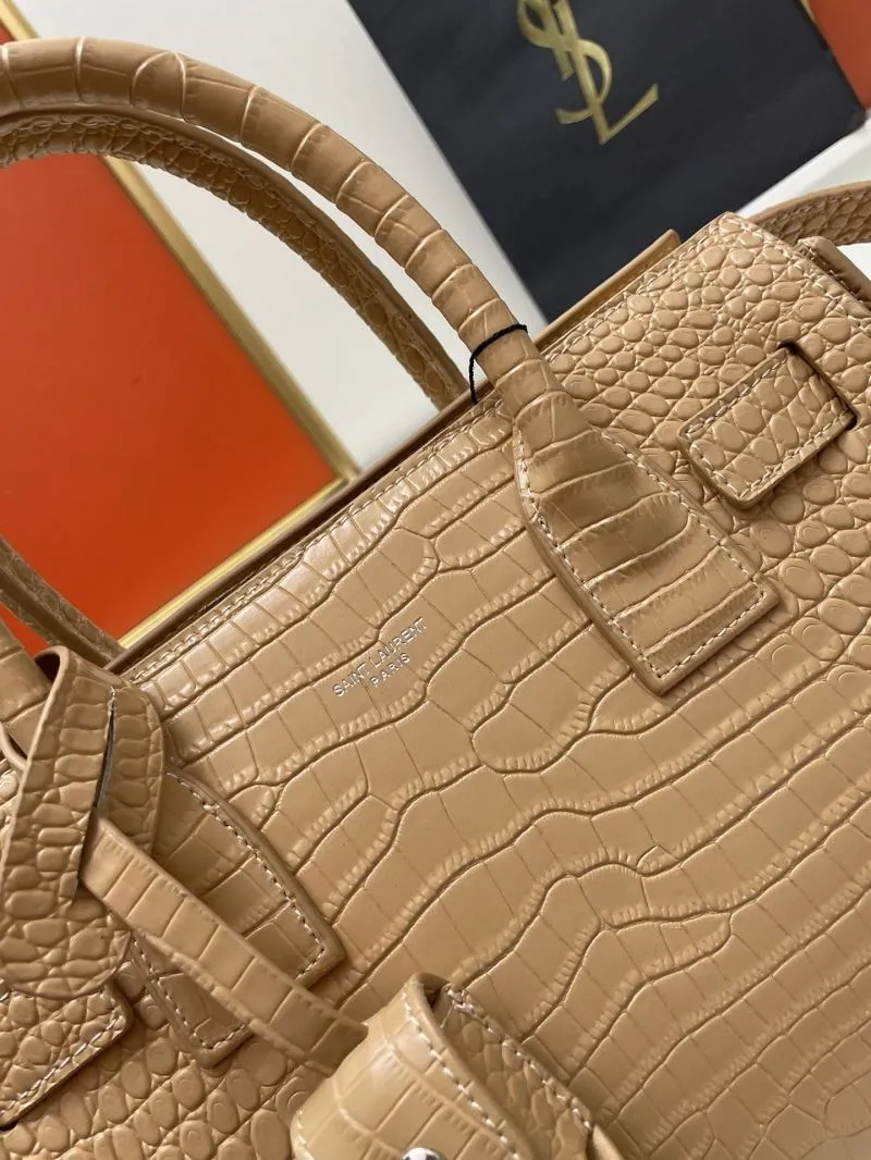 YSL 6012 Beige Croc Embossed Small Top Handle Bag 26cm - Image 4