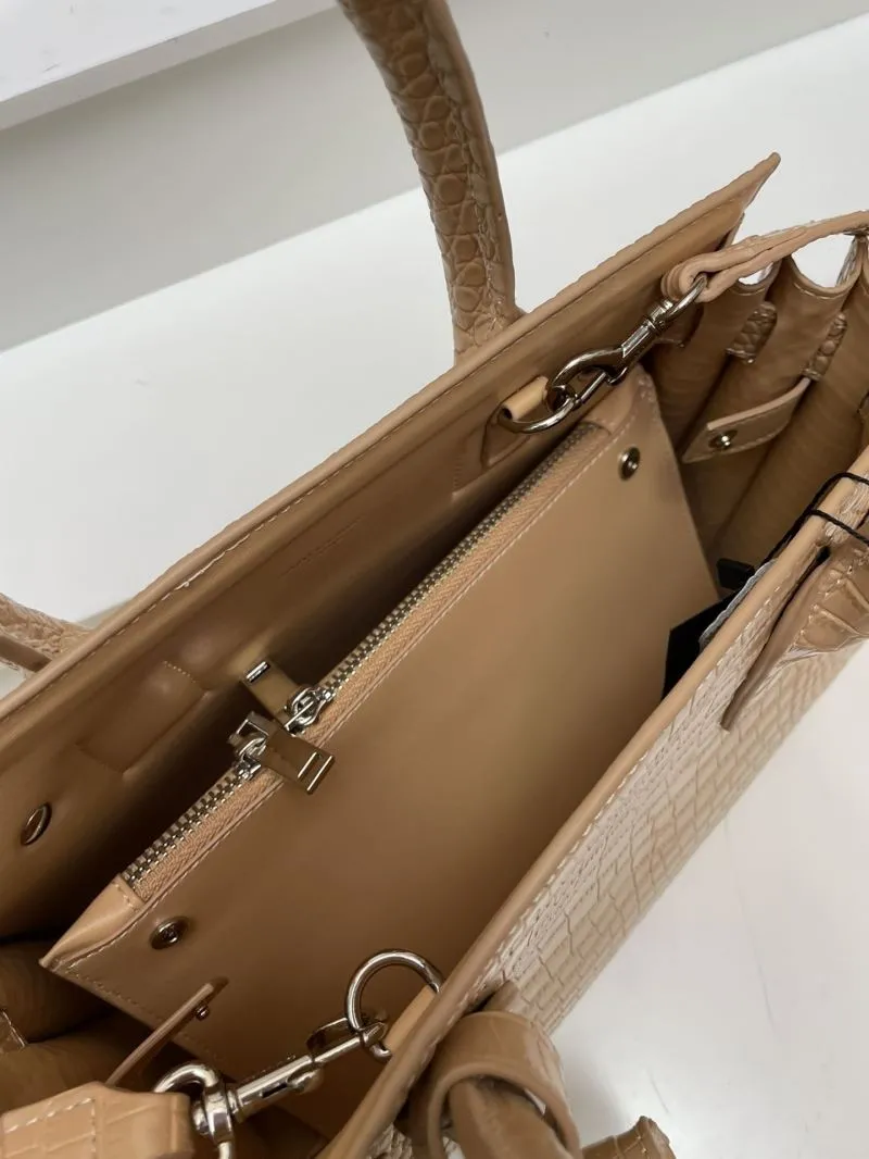 YSL 6012 Beige Croc Embossed Small Top Handle Bag 26cm - Image 7