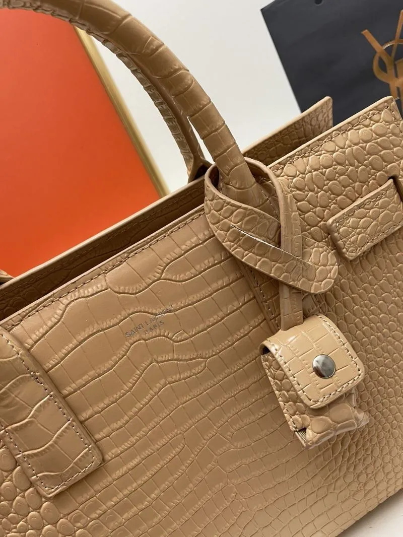 YSL Beige Croc Embossed Top Handle Bag 6011 Large 32cm - Image 4