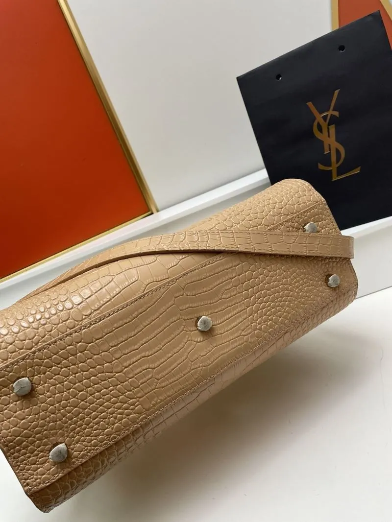 YSL Beige Croc Embossed Top Handle Bag 6011 Large 32cm - Image 6