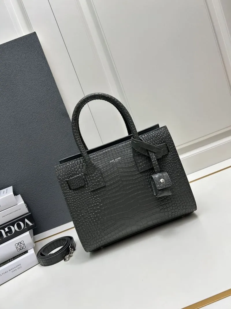 YSL Gray Croc Embossed Top Handle Bag 907